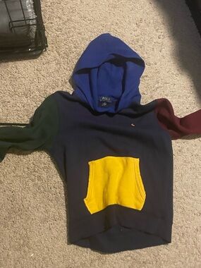 Polo by Ralph Lauren Colorblock Hoodie Sweater - Navy with Yellow Pocket